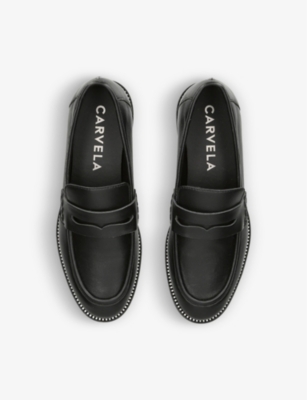 Shop Carvela Women's Black Reaction Crystal-midsole Leather Loafers