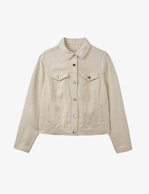 THE WHITE COMPANY: Spread-collar cropped relaxed-fit linen jacket