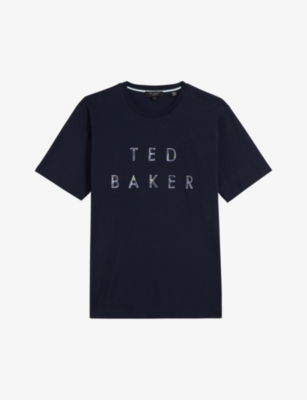 Ted Baker Cotton Embroidered Logo Tee In Navy