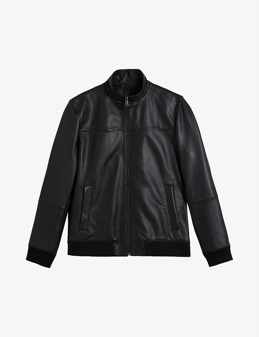 Shop Ted Baker Men's Black Dwite High-neck Leather Jacket