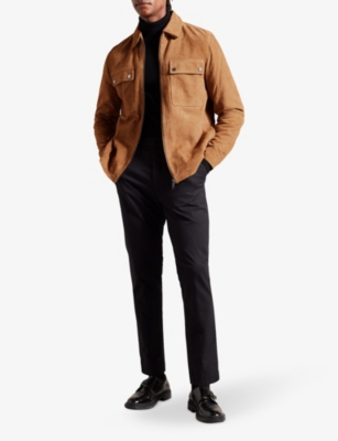 Shop Ted Baker Men's Tan Thierry Regular-fit Suede Shacket In Brown