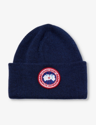 Shop Canada Goose Men's Navy Heather Arctic Disc Ribbed Wool Beanie Hat