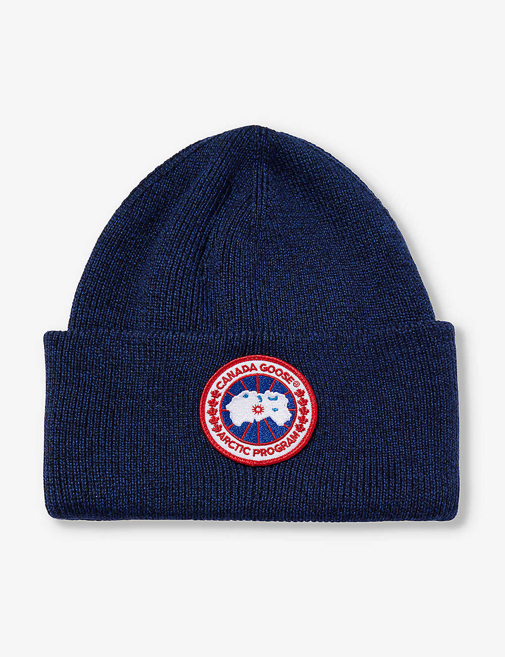 Shop Canada Goose Men's Navy Heather Arctic Disc Ribbed Wool Beanie Hat