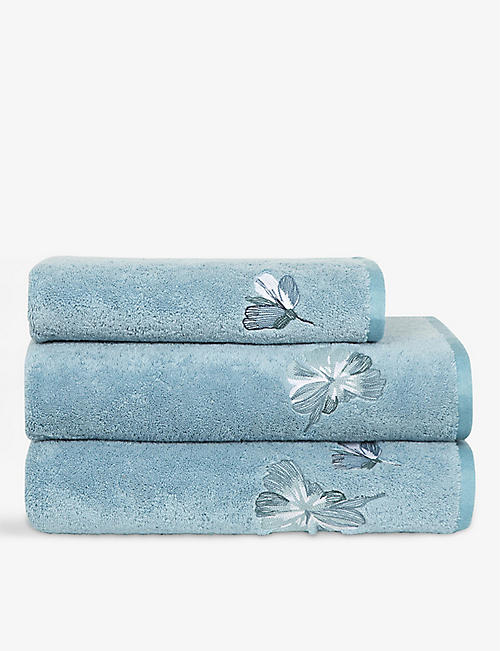 BOSS: Wild Peonies floral-embroidered cotton bath towel 70cm x 140cm