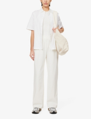 Shop Adanola Wide-leg High-rise Cotton-poplin Trousers In White