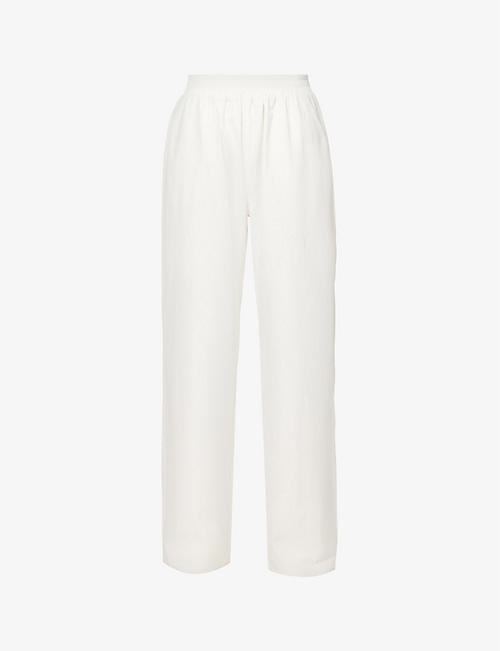 ADANOLA: Wide-leg high-rise cotton-poplin trousers