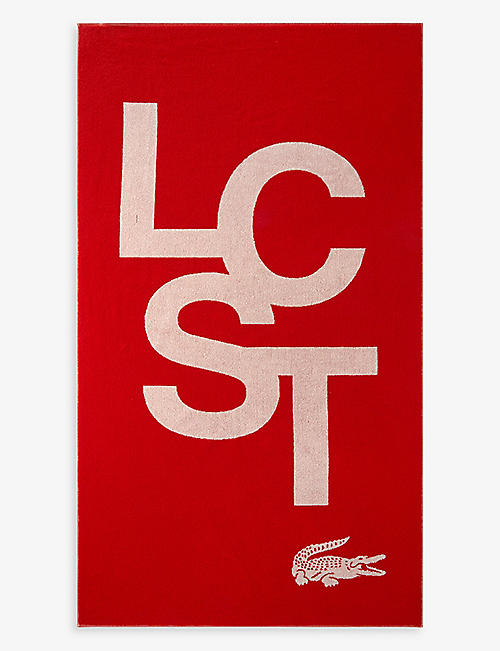 LACOSTE: LCST logo-jacquard organic-cotton beach towel 90cm x 160cm