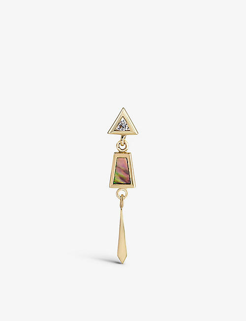 THE ALKEMISTRY: Métier by Tomfoolery 9ct yellow-gold, 0.10ct abalone mother of pearl and 0.03ct diamond single drop stud earring