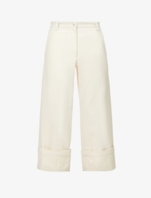 Moncler Genius 2 Moncler 1952 Crop Cuff Wide Leg Cotton Pants In Beige