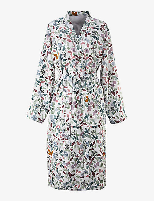 YVES DELORME: Ninon botanical print cotton-sateen bathrobe