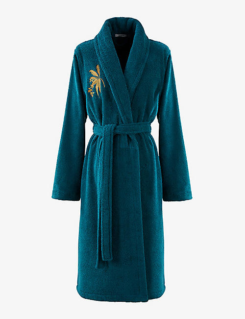 YVES DELORME: Paradisio floral-embroidered terry-cotton bathrobe