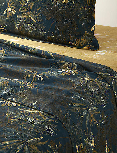 OLIVIER DESFORGES: Paradisio tropical-print cotton-sateen flat sheet
