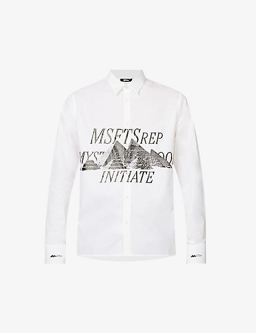 MSFTSREP: Mystery School pyramids-print organic-cotton shirt