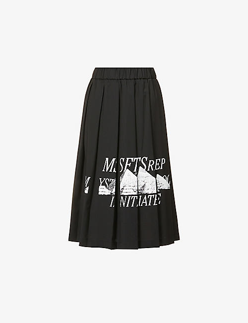 MSFTSREP: Mystery School pyramids-print stretch-recycled-polyester and wool blend skirt