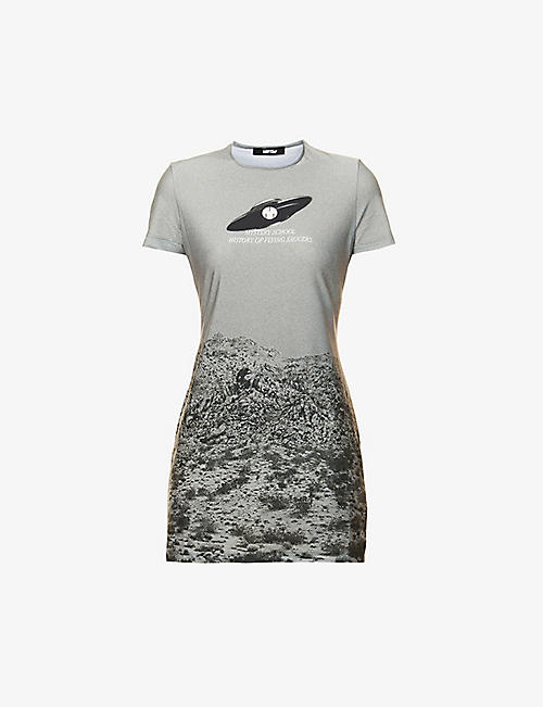 MSFTSREP: UFO Desert graphic-print stretch-woven mini dress