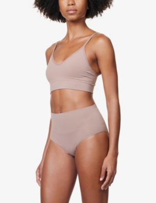Shop Spanx Ecocare High-rise Stretch-woven Briefs In Cafe Au Lait