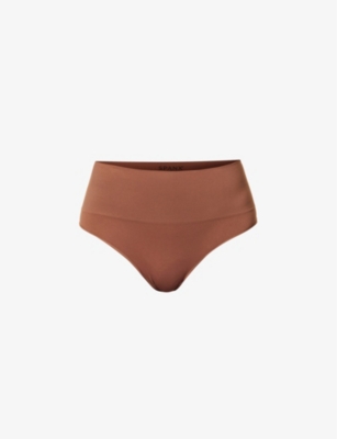 Spanx Ecocare High-rise Stretch-woven Briefs In Chestnut Brown