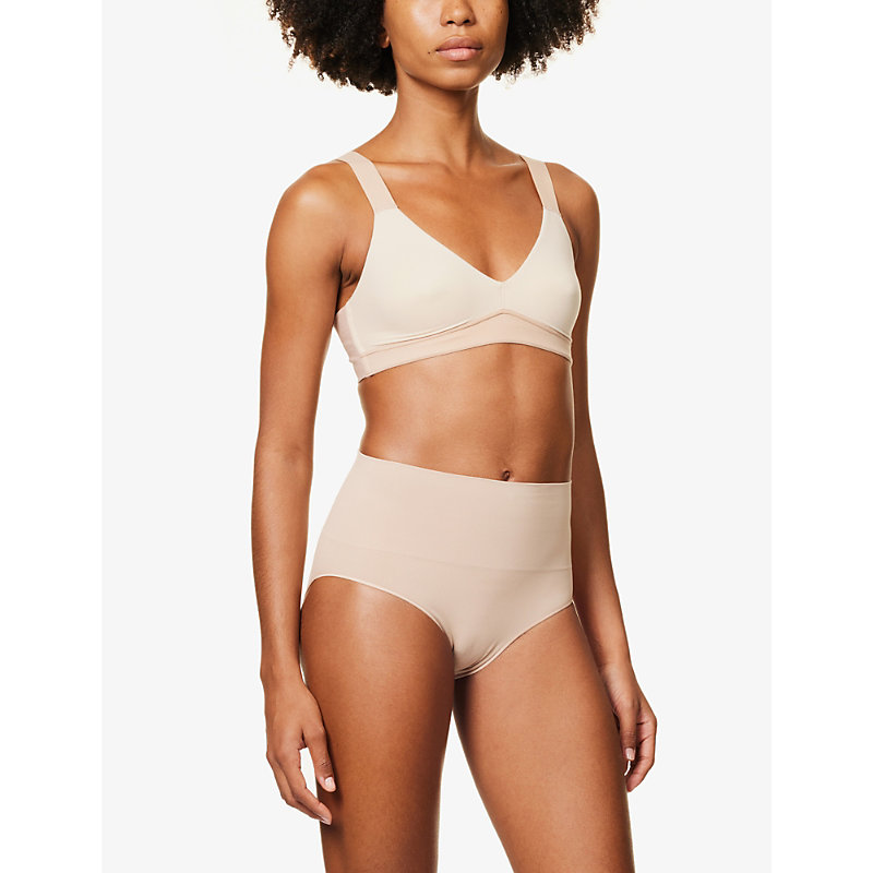 Shop Spanx Ecocare High-rise Stretch-woven Briefs In Toasted Oatmeal