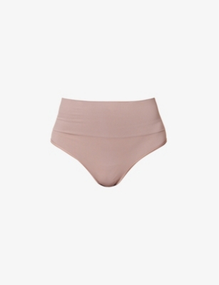 Spanx Ecocare High-rise Stretch-woven Thong In Cafe Au Lait