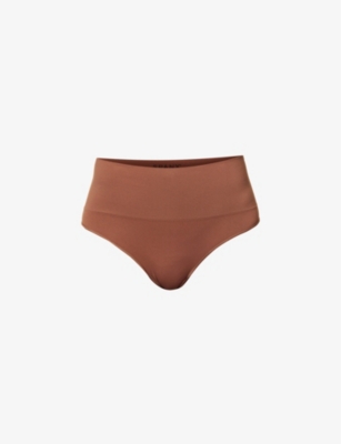 Spanx Ecocare High-rise Stretch-woven Thong In Chestnut Brown