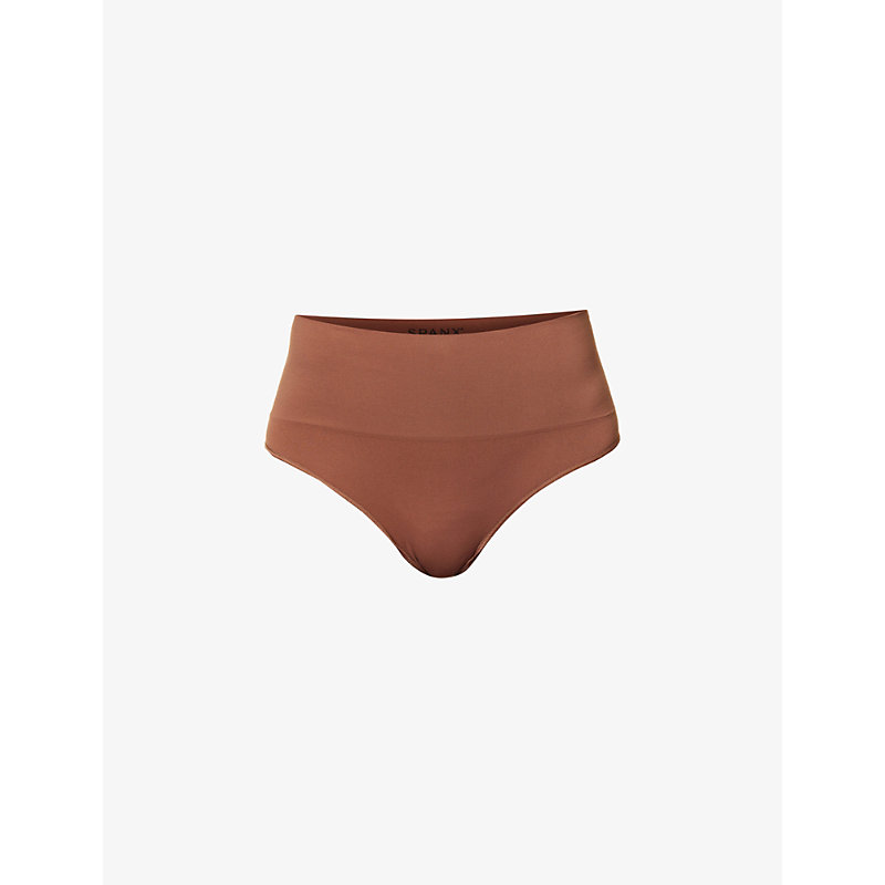 SPANX SPANX WOMEN'S CHESTNUT BROWN ECOCARE HIGH-RISE STRETCH-WOVEN THONG,59895658