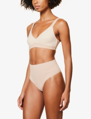 Spanx Ecocare High-rise Stretch-woven Thong In Toasted Oatmeal