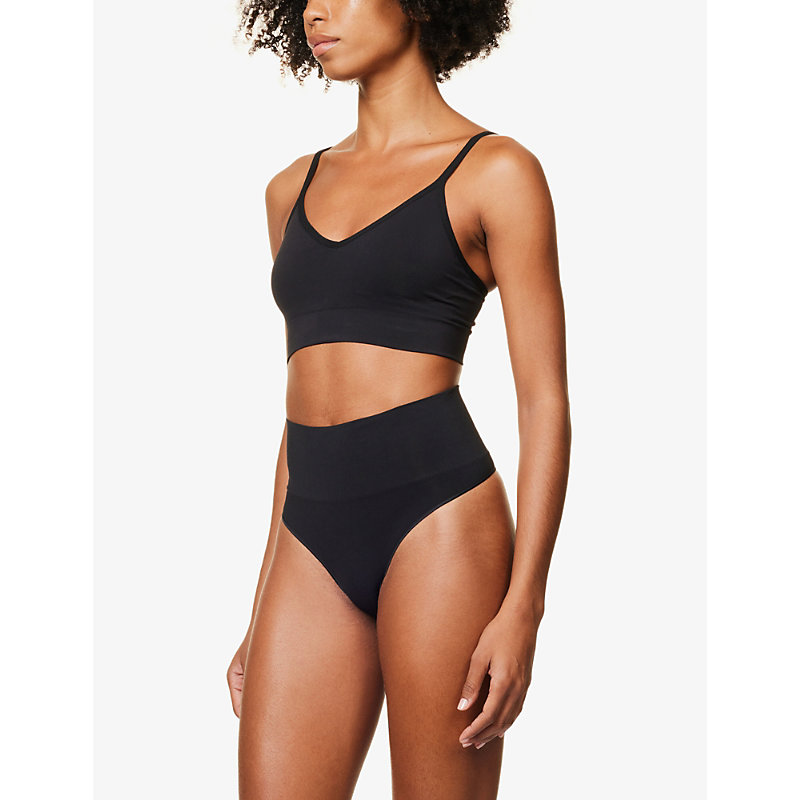 Shop Spanx Women's Very Black Ecocare High-rise Stretch-woven Thong