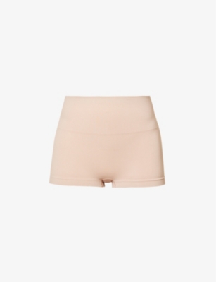 Spanx Ecocare High-rise Stretch-woven Boxer Briefs In Toasted Oatmeal