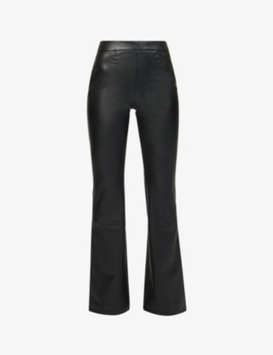 Spanx Leather-look High-rise Stretch-woven Trousers In Black