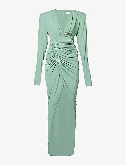 ALEXANDRE VAUTHIER: V-neck ruched stretch-woven maxi dress
