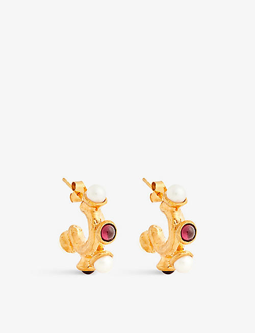 ALIGHIERI: The Nocturnal Desire 24ct yellow gold-plated bronze, garnet and freshwater pearl earrings