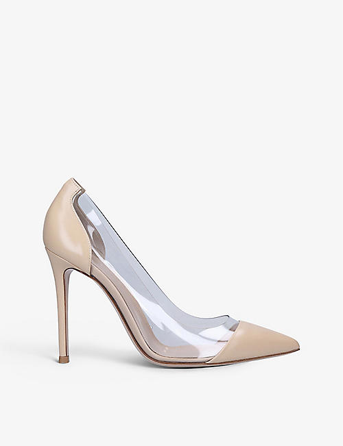 GIANVITO ROSSI: Plexi transparent-trim leather heeled courts
