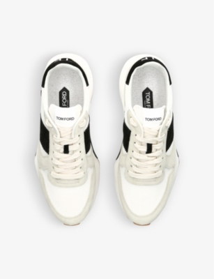 Shop Tom Ford Men's White/blk Jagga Panelled Leather And Mesh Low-top Trainers