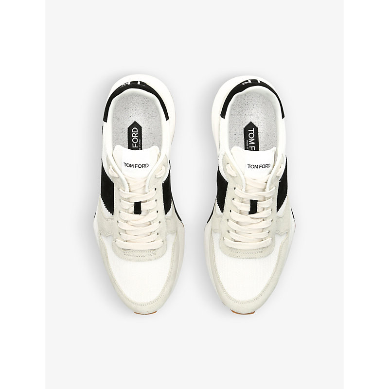 Shop Tom Ford Men's White/blk Jagga Panelled Leather And Mesh Low-top Trainers