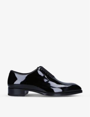 Shop Tom Ford Men's Black Elkan Patent Leather Oxford Shoes