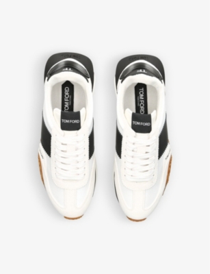 Shop Tom Ford Men's White/blk James Panelled Leather Low-top Trainers