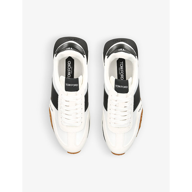 Shop Tom Ford Mens White/blk James Panelled Leather Low-top Trainers