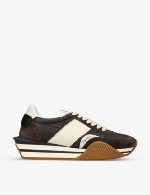 TOM FORD TOM FORD MEN'S BROWN JAMES PANELLED LEATHER AND NYLON LOW-TOP TRAINERS,59900345