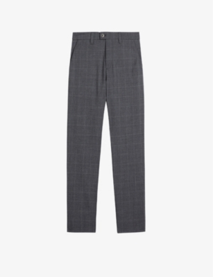 Ted Baker Mens Charcoal Kimbar Check-design Wool Trousers