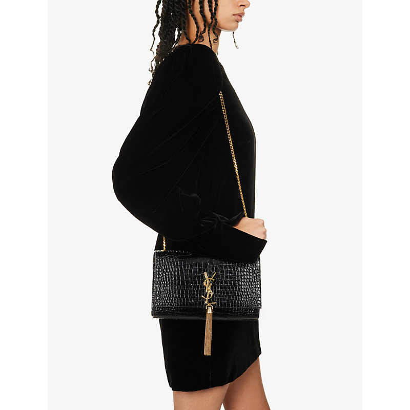 Shop Saint Laurent Kate Chain-tasselled Medium Leather Shoulder Bag In Black/gold