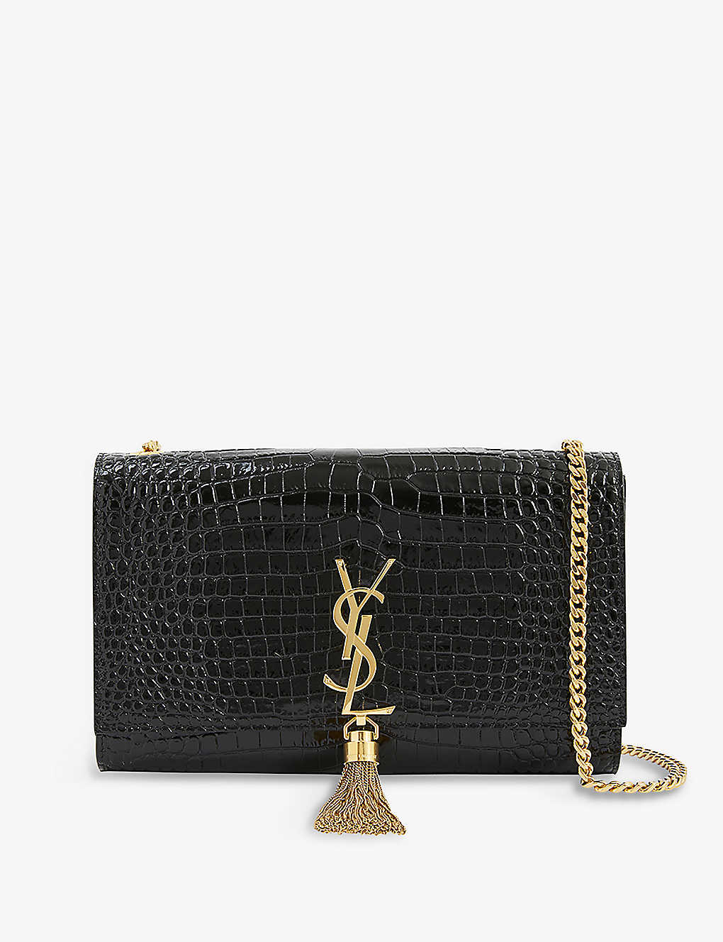 Shop Saint Laurent Kate Chain-tasselled Medium Leather Shoulder Bag In Black/gold