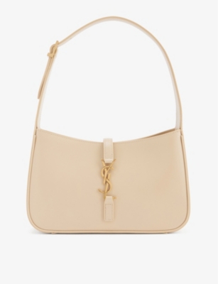 Shop Saint Laurent Women's Cream Women's Cream Leather Le 5 À 7 Monogram Mini Hobo Bag, Size: