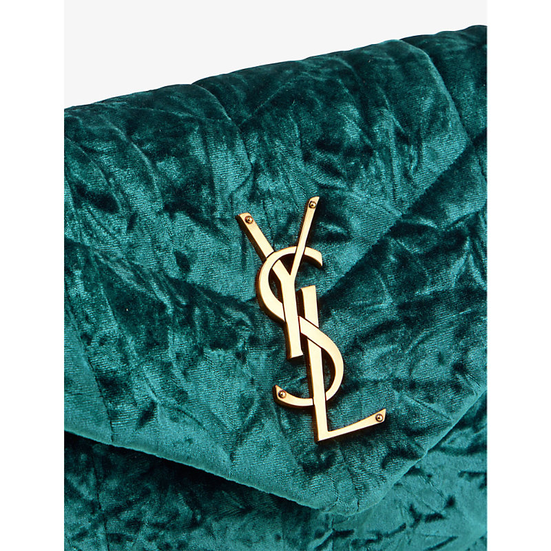 Shop Saint Laurent Womens Bright Emerald Loulou Puffer Small Velvet Shoulder Bag