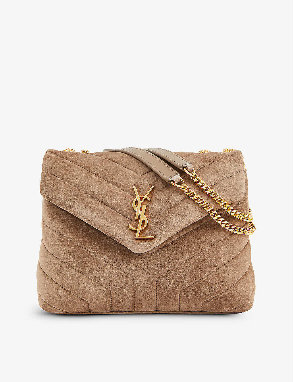 Saint Laurent Womens Taupe Loulou Puffer Small Suede Shoulder Bag