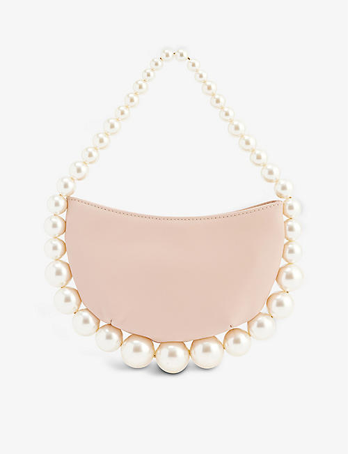 L'ALINGI: Pearl-embellished leather top-handle bag