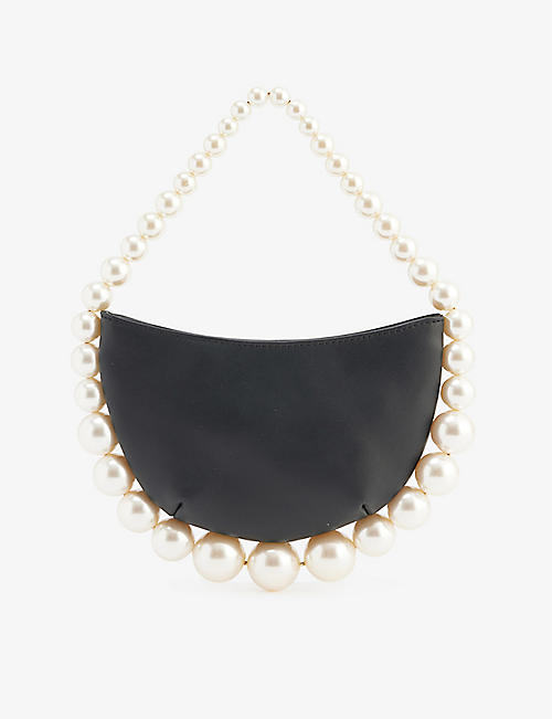 L'ALINGI: Pearl-embellished leather top-handle bag