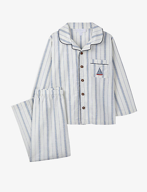 THE LITTLE WHITE COMPANY: Boat-embroidered cotton pyjama set 9-12 years