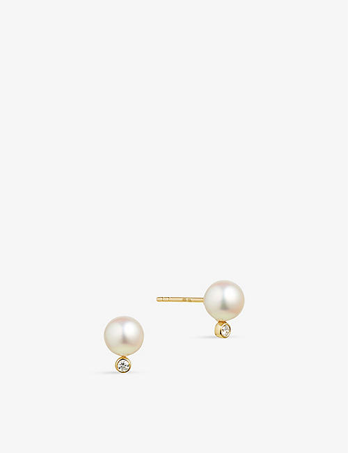THE ALKEMISTRY: RUIFIER Morning Dew Purity 18ct yellow-gold, Akoya pearl and 0.05ct brilliant-cut diamond earrings