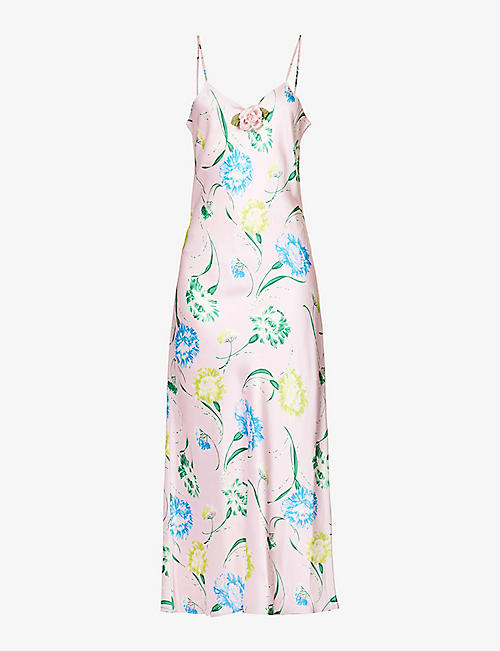 RODARTE: Floral-print V-neck silk maxi dress