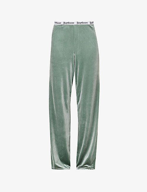 JUICY COUTURE: Cynthia brand-embroidered high-rise straight-leg stretch-woven trousers